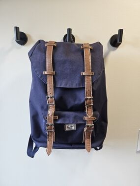 Herschel Supply Company Navy Canvas Backpack with Brown Leather Straps